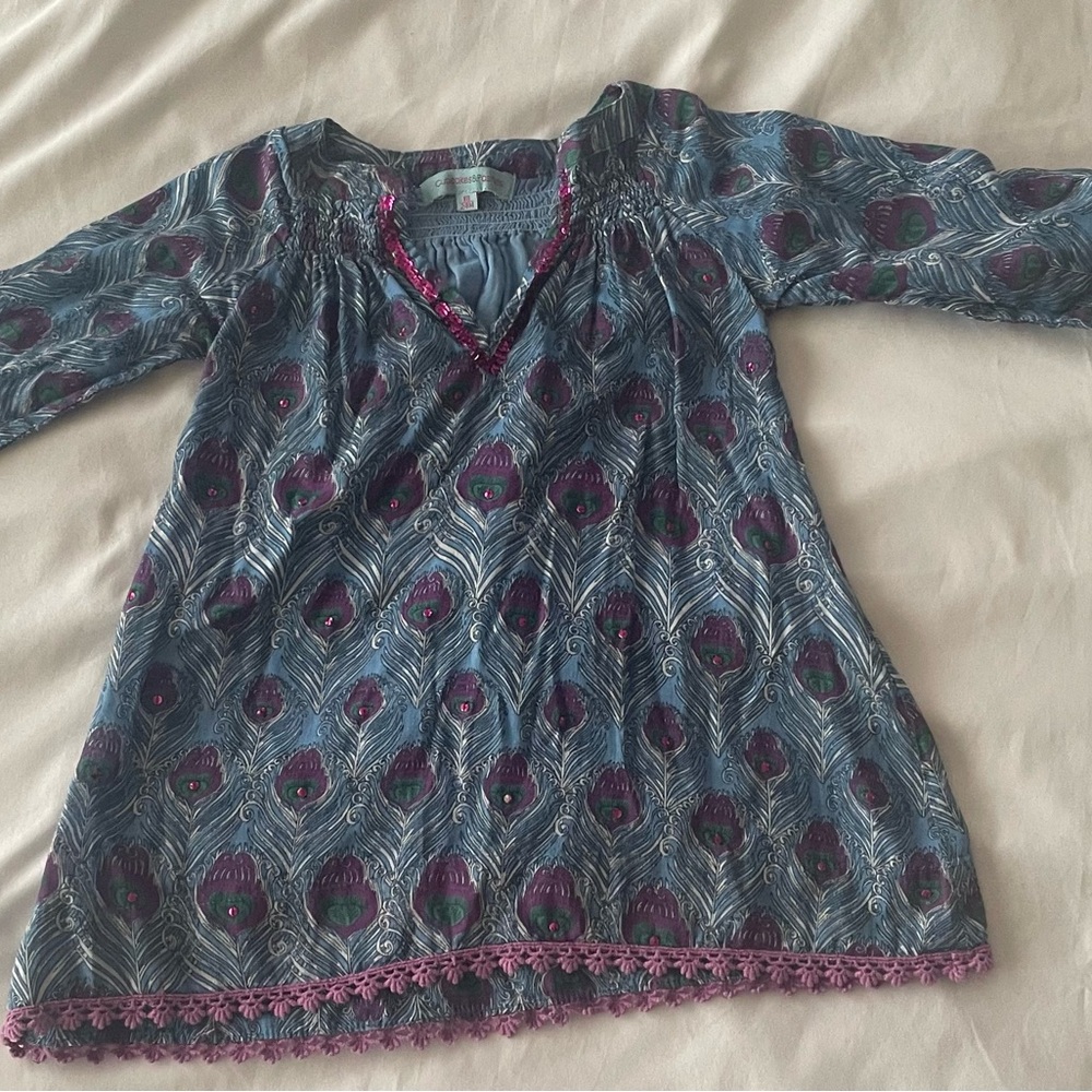 Cupcakes & Pastries Blue Tunic with Hot Pink Sequins, Sz 18/24 Mos